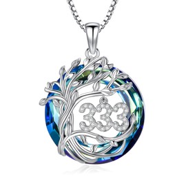 TOUPOP 333 Angel Number Necklace 925 Sterling Silver Tree of Life 333 Pendant Necklace Numerology Jewelry Birthday Christmas Gifts for Women Her
