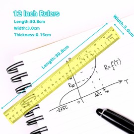 Rulers 12 Inch, Colored Clear Rulers, Plastic Measuring Ruler for Kids, School, Home and Office, Millimeter, Centimeter and Inches, Pack of 7