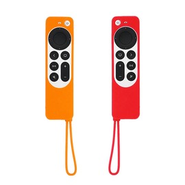 [2 Pack] Remote Cover Case for Apple TV 4K Siri Remote 3rd Gen 2022/ 2nd Gen 2021, Anti Slip Shockproof Remote Cover Case with Lanyard - Red & Orange