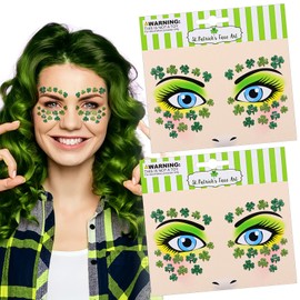Doneace Shamrock Glitter Face Tattoo Jewelry St. Patrick's Day Celebration Face Gems with Assorted Designs, Sparkle Glitter in Parades, Parties & More 2PCS