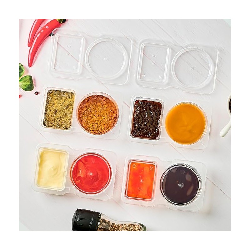 Reusable Condiment Containers with Lids,Double Compartment Transparent Snack Packs for