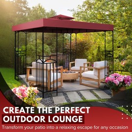 Flexzion 12x12 Gazebo Canopy Replacement Cover - 3.6m x 3.6m Outdoor Gazebo Canopy Cover - Double Tier UV30 Cover for Canopies, Garden, Patio, Yard Tent (Red)