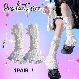 GlamRays Leg Warmers Y2K Bow Lace Edge Knee High Leg Warmers Women's Long Leg Warmers for Lolita Costume Party Accessory, White