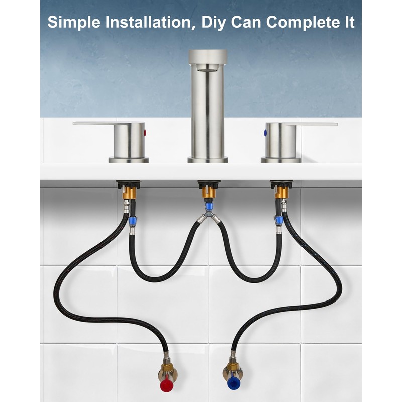 Cinwiny Brushed Nickel 3 Hole Bathroom Faucet, 8 Inch Widespread,