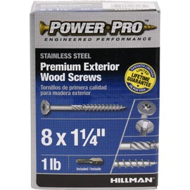 Power Pro 48619 Wood Screws, #8 x 1-1/4", Premium Stainless Marine Screws, Rust Resistant , Stainless Steel, 1lb Box, 242 pcs