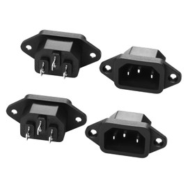 Leloco Pack of 4 IEC Sockets C14 Plug Recessed Socket 10A 250V - IEC Plug with 2-Hole Frame Mounting, Suitable for PC, Power Supply, Control Cabinet, Audio Devices, DIY Projects