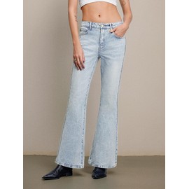 EMMIOL Stretchy Flare Jeans for Women Mid Rise, Y2K Distressed Flared Denim Pants Bootcut, Elastic Waist Trendy Vintage 90s Grunge Streetwear Bell Bottoms