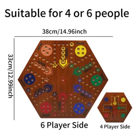 Wooden Board Games- -Marble Board Game -Surfacepainting-Double Sided Painted 15inch Fast Track for 6 and 4 Players with 6 Colors 30 Marbles 6 Dice for Kids Friends Family Game Party (Walnut)