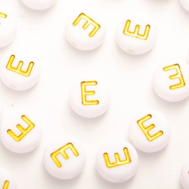 200Pcs Acrylic Letter Beads Alphabet Gold Letter B White Beads for Jewelry Making Bracelets Necklaces Key Chains DIY 4X7mm (E)