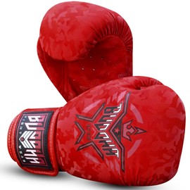 BUDDHA FIGHT WEAR Muay Thai Boxing Gloves Muay Thai Kickboxing Faux Leather Inner Fabric Odour-Proof Various Designs (Army Red, 400 ml)