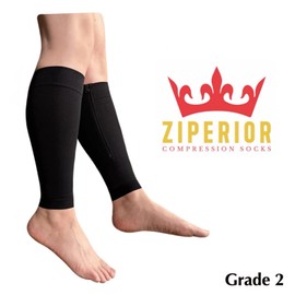 Ziperior Inside Leg 20-30 mmHg Compression Shin Calf No Foot Zipper Sleeves (Black, 2X-Large)
