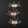 Teyglen Gold Flower Headpiece Bridal Crystal Hair Comb with Pearl