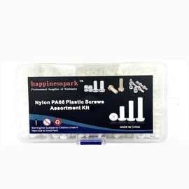 Happinesspark Nylon PA66 Plastic White Color Metric Cross Phillips Pan Head Screws with Nuts Washers Set M3 M4 M5 Assortment Hardware Kit of 470PCS in Plastic Storage Box (Electronics Repair DIY)