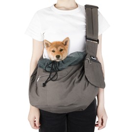 SlowTon Dog Sling Hands-Free Dog Carrier with 2 Pockets and Hard Floor Support, Adjustable Padded Shoulder Pet Bag with Safety Belt for Cats and Small Dogs
