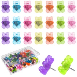 50pcs Gummy Bear Push Pins Colorful Translucent Cute Decorative Push Pin for Bulletin Board Thumbtacks Thumb Tack Resin Bear Bulletin Board Pins Pushpins with Box for Wall Cork Board Hanging Posters