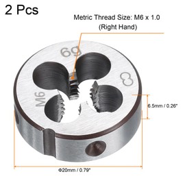 TA-VIGOR 2pcs M6 x 1.0 Metric Adjustable Threading Die, Alloy Tool Steel Right Hand Round Die for Processing, Correcting or Cleaning External Threads (Metal, Plastic)