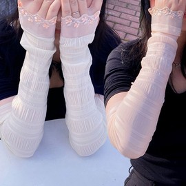 toshi back summer arm floral lace driving female cool UV protection arm sleeve white