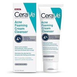 CeraVe Acne Foaming Cream Cleanser 4% Benzoyl Peroxide + Niacinamide, 5 oz