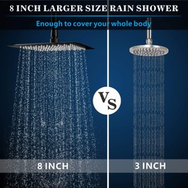 Voolan Rain Shower head, High Pressure Shower Head Made of 304 Stainless Steel, Relaxed Shower Experience Even at Low Water Flow and Pressure (8" Black)