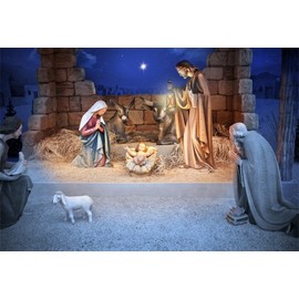 LFEEY 7x5ft Christmas Manger Scene Backdrop Religious Bethlehem Star Night Holy Family Nativity Scene Barn Stable Lamb Birth of Jesus Photography Background Photo Studio Props