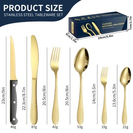 Premium 24-Piece Golden Stainless Steel Cutlery Set with Steak Knives - Elegant Silverware for Dining and Entertaining