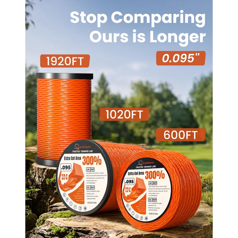 Eventronic .095" Weed Eater String, 600FT Heavy Duty String Trimmer