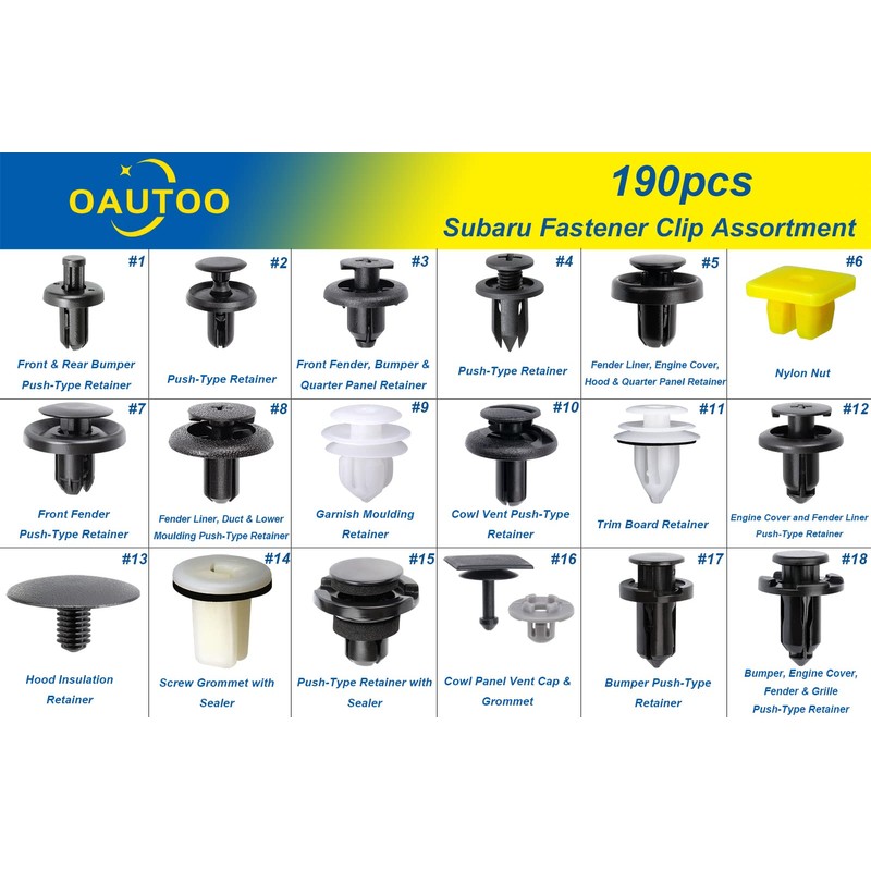 OAUTOO 190pcs for Subaru Body Interior and Exterior Retainer Fastener
