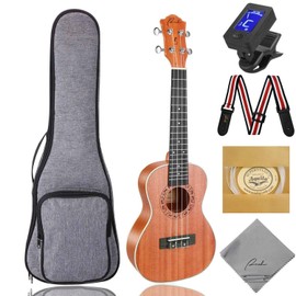Ranch Soprano Ukulele 21 inch Professional Wooden ukelele Instrument Kit with 12 Online Lessons Small Hawaiian ukele Guitar ukalalee Starter Pack Bundle Gig bag, Tuner, Strap, Aquila Strings Set
