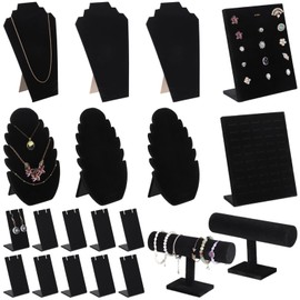20 PCS Jewelry Fisplay for Vendors - Black Velvet Necklace Bust Stand, Plastic Earring Cards, T Bar Bracelet Holder, Ring Display Rack, for Jewelry Organization, Store Showcase, Trade Show Table