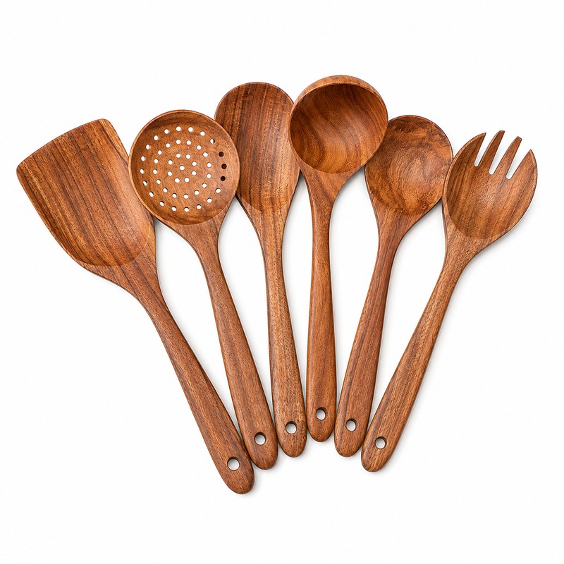 7-Piece Wooden Kitchen Utensil Set for Everyday Cooking - Non-Scratch