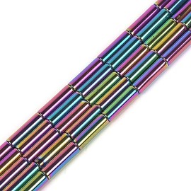 13mm Metallic Rainbow Coated Hematite Column Tube Cylinder Loose Beads 15 inch Jewelry Making DIY Bracelet Necklace