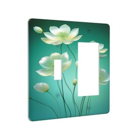 Wpshijia Light Switch Cover Plate Blooming White Lotus Flowers Elegant Floral 2 Gang Combo Wall Plates Toggle Rocker Decorative Switch Plates and Outlet Covers for Bathroom Bedroom Decor
