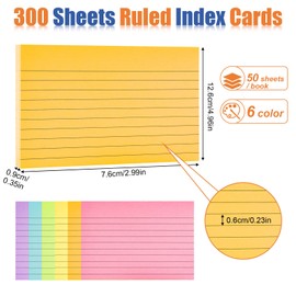Tikplus 300pcs Index Cards, Ruled Index Cards, 76 x 127 mm Lined Paper Flash Card, Colourful Record Card for Learning, Note Taking, to Do List, 6 Colours (Multicolor-02)