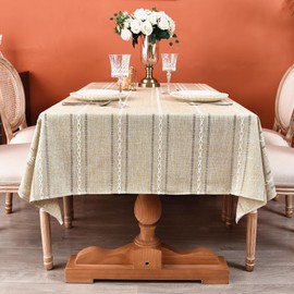 Monibana Rustic Cotton Linen Tablecloths Embroidered Farmhouse Spring Table Cloths for Rectangle Tables