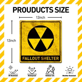 BTHUKO Funny Warning Nuclear Radiation Fallout Shelter Home Work Office Metal Tin Sign Wall Decor Bar Man Cave, 12x12 Inches