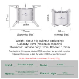 Boundless Voyage Titanium Mini Alcohol Spirit Stove with Foldable Stands Legs Outdoor Camping Ultralight Backpacking Burner Furnace