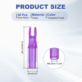PATIKIL Archery Arrows Nocks 6.2mm, 30 Pack Plastic Insert Arrow Nock Replacement Arrow Tails for Hunting Shooting Compound Recurve Bow, Transparent Purple