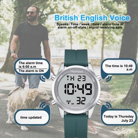Hearkent Digital Talking Watch with British English Speaking Pleasant Male Voice and Extension Nylon Braided Adjustable Strap for Elderly