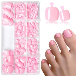 LoveOurHome 240pc Pink Press on Toenails Women Fake Toe Nails with Glue Tab, Pink Fake Toenails Press on Toe Nails Glue on Toenail Acrylic Toe Nail Tips Gel Artificial False Stick Toenail Tip