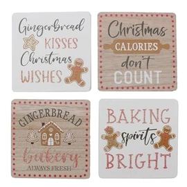 Widdle Gifts Christmas Gingerbread Coasters Design Christmas Wooden Set of 4 Coasters in Holder