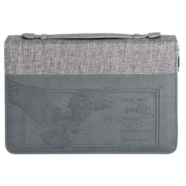 White Dove Designs Bible Cover-They Will Soar On Wings of Eagles-Grey-XLG