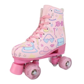 Roller Skates for Girls Boys PU Leather High-top Kid Roller Derby Skates Wheels Light Up Roller Skates Four-Wheel Shiny Youth Skates for Toddlers,Beginner Kids (Pink,34/Youth 3/Women's 4/Men's 3.5)