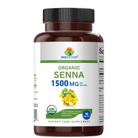 Brieofood Organic Senna 1500mg, 45 Servings, Vegetarian, Gluten Free, 90 Vegetarian Tablets