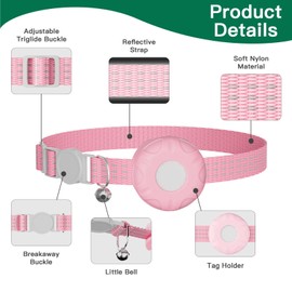 Cat Tracker, GPS Tracker Compatible with Apple Find My App(Only iOS), Waterproof Cat Tracker Collar with Bell and Safety Elastic Buckle, No Monthly Fee, Pet Trackers for Vehicles, Pets, Kids (Pink)