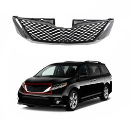 BST BSSP Replacement for 11-17 Sienna Honeycomb Chrome Front Bumper Upper Grille Assembly for Toyota Sienna 2011, 2012, 2013, 2014, 2015, 2016, 2017