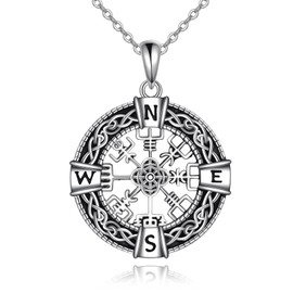 WINNICACA Celtic Knot Compass Necklace for Women Viking Vegvisir Pendant 925 Sterling Silver Nautical Compass Jewelry Gifts for Couple Men Graduation Gifts for Women
