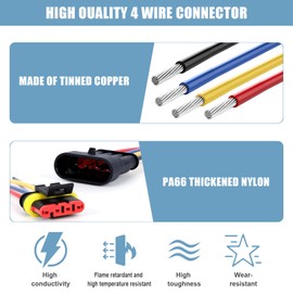 4 Pin Waterproof Wire Connector，18AWG 10cm Male and Female Wire Connector Suitable for Car, Truck, Boat, and Various Applications (5 PACK)
