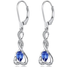 Miaofu Women's Hanging Earrings Long Hanging Infinity Earrings Silver 925 with 5A Zirconia Crystal, 18K White Gold Plated Hanging Silver Earrings Fine Jewellery for Women Girls, Sterling Silver, Cubic