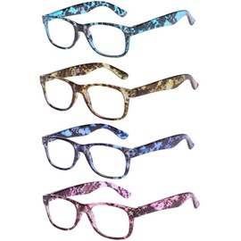 AQWANO 4 Pack Stylish Designer Reading Glasses for Women, Blue Light Blocking Readers Lightweight Spring Hinge Anti Eyestrain UV Fashion Eyeglasses 1.5