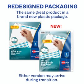 Avery 5 separadores de pestañas grandes para carpeta de 3 anillas, tira de etiquetas transparente fácil de imprimir y aplicar, fabricante de índices personalizables, 1 juego (11490)